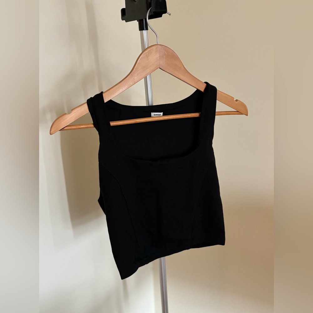 Aritzia Sunday Best Cropped Square Neck Tank Top with Mesh Lining (Fits Small)